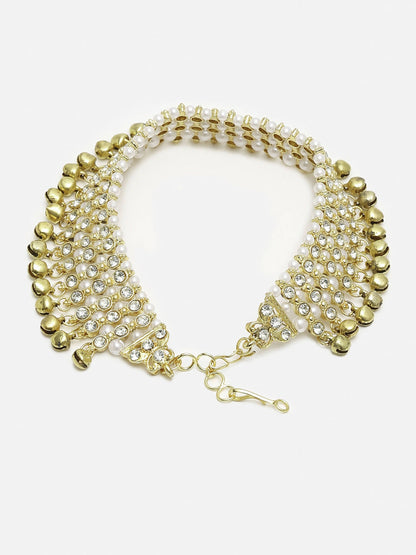Women's Gold White Ghungroo Anklets - Ruby Raang