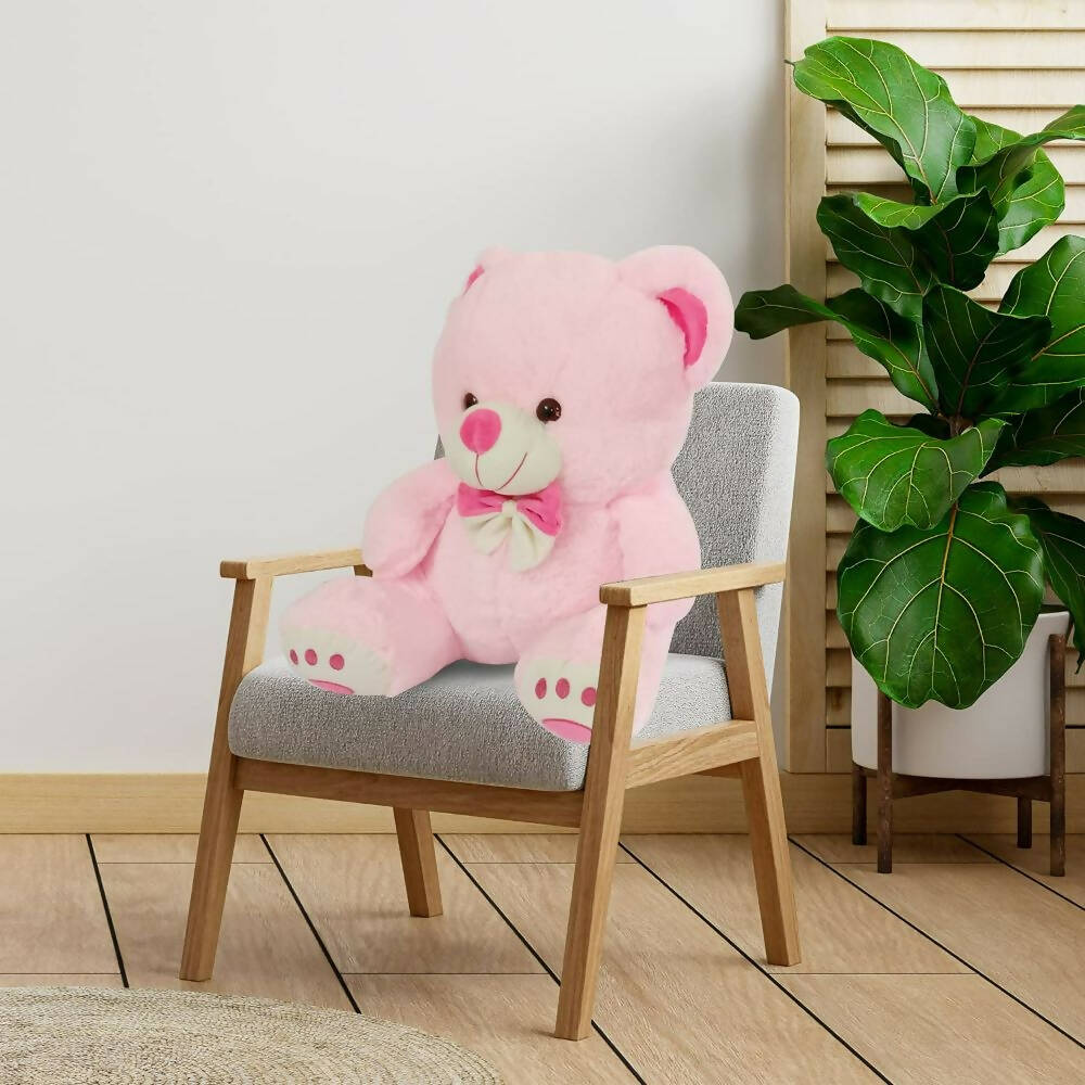 Webby Plush Cute Sitting Teddy Bear Soft Toys With Neck Bow And Foot Print, Pink