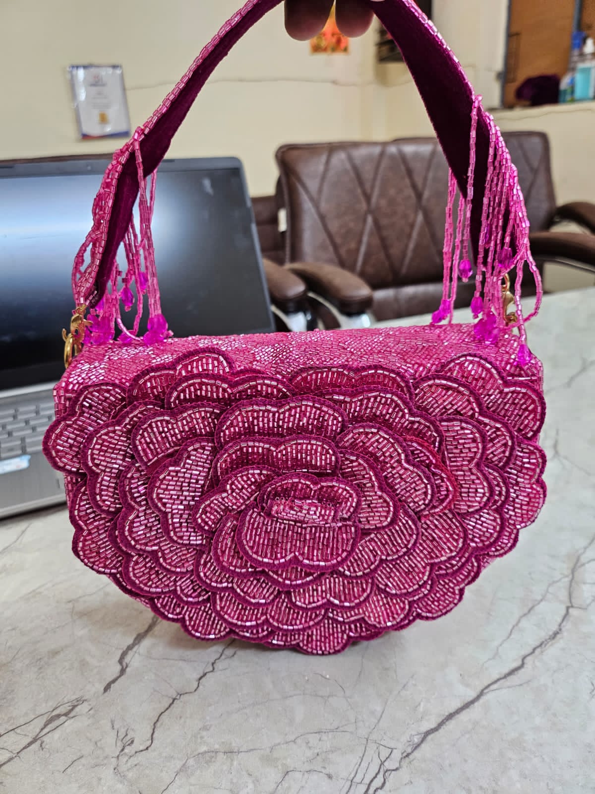 Designer Rose Flap Clutch