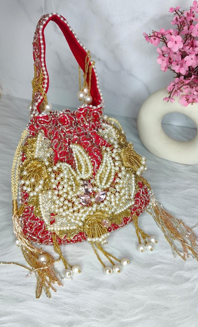 Women's Designer Heavy Potli Bag With Pearl And Sequin Work