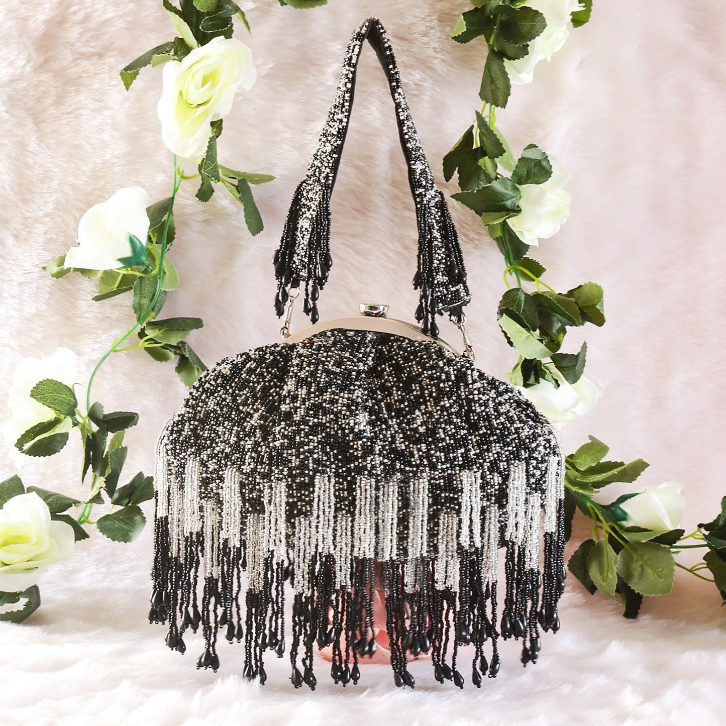 Designer Half Frame Beaded Clutch