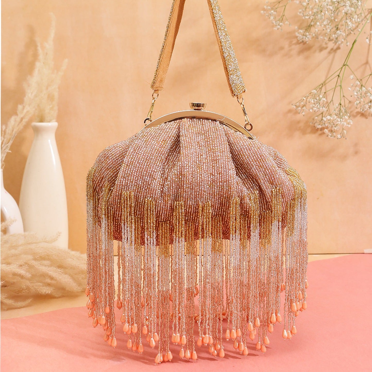 Designer Half Frame Beaded Clutch