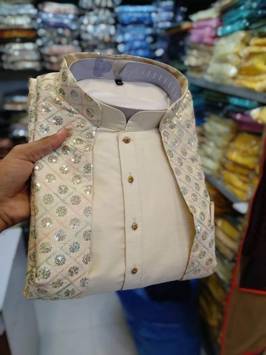 Fusing Art Silk Kurta Pajama With Embroidery Sequence Work Koti Set