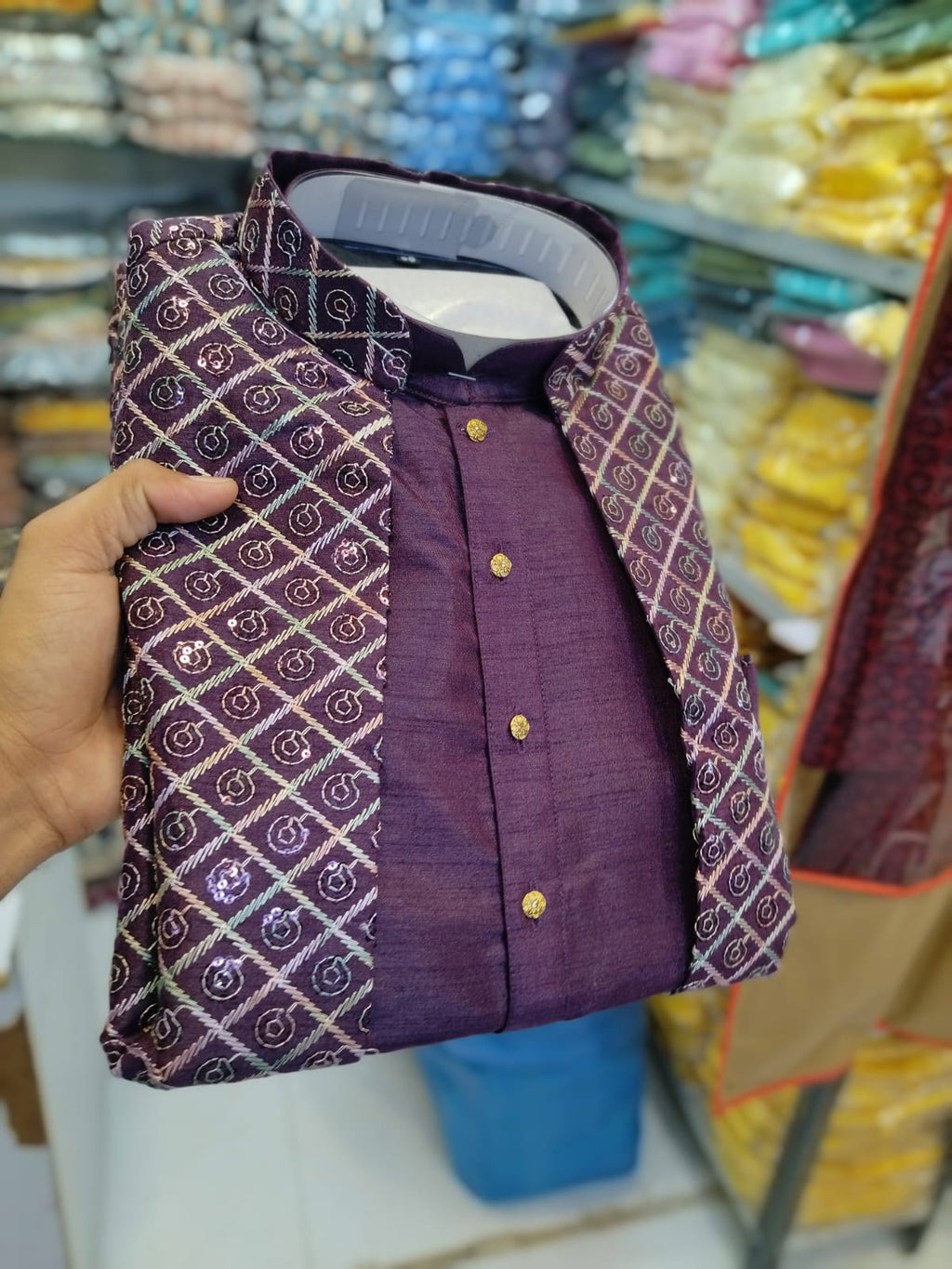 Fusing Art Silk Kurta Pajama With Embroidery Sequence Work Koti Set
