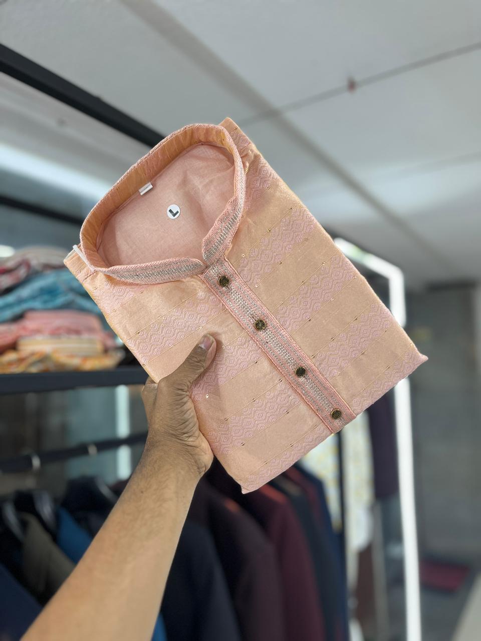 Jacquard Weaving With Cotton Inner Kurta Pajama Set