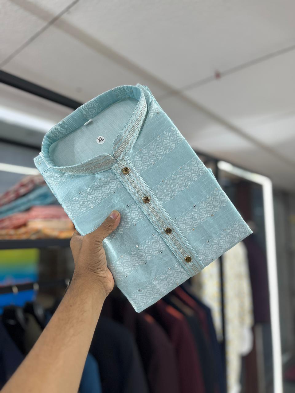 Jacquard Weaving With Cotton Inner Kurta Pajama Set