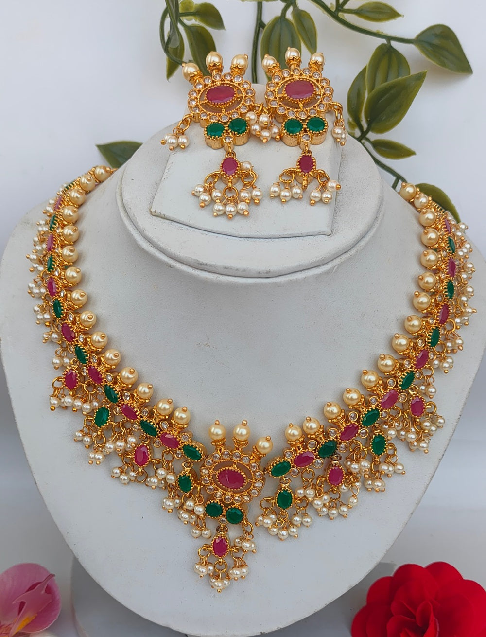 Ruby Emeralds Guttapoosalu Bridal Multicolor Jewelry Set