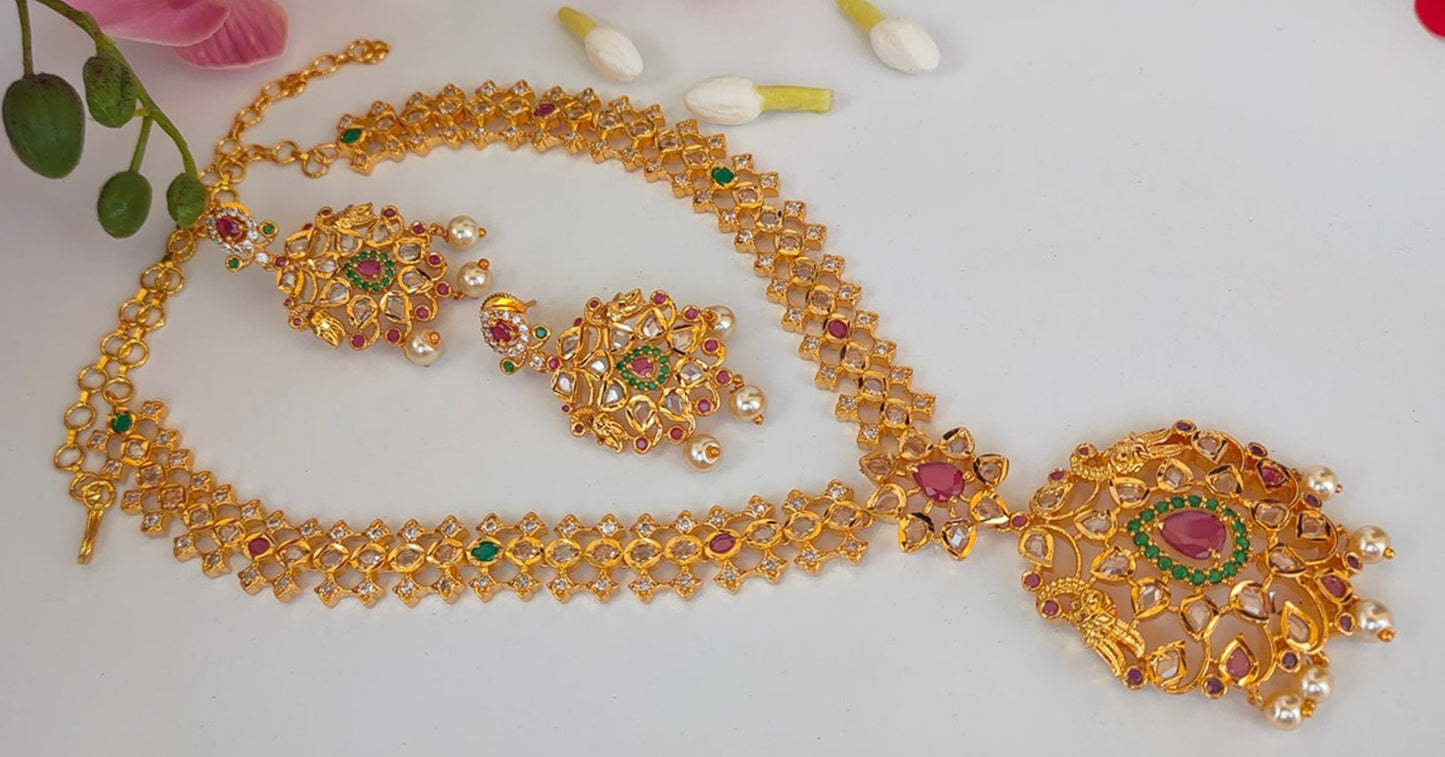 Pink & Green Bridal Necklace Set