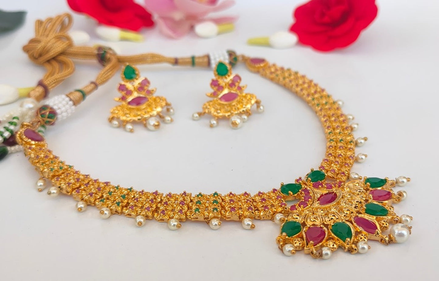 Ruby Emeralds Gold-Polished Bridal Jewelry