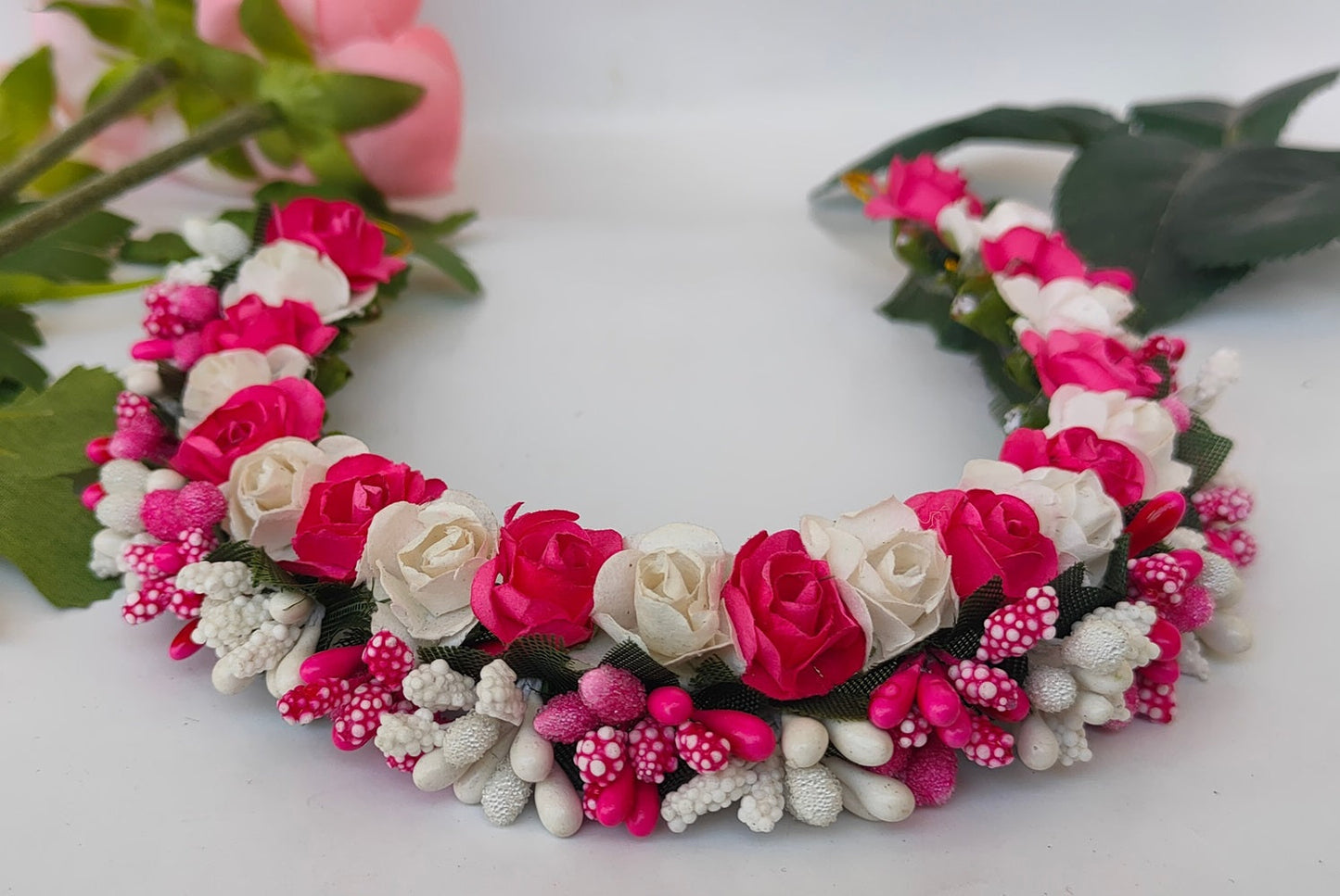 Pink & White Flower Hair Gajra