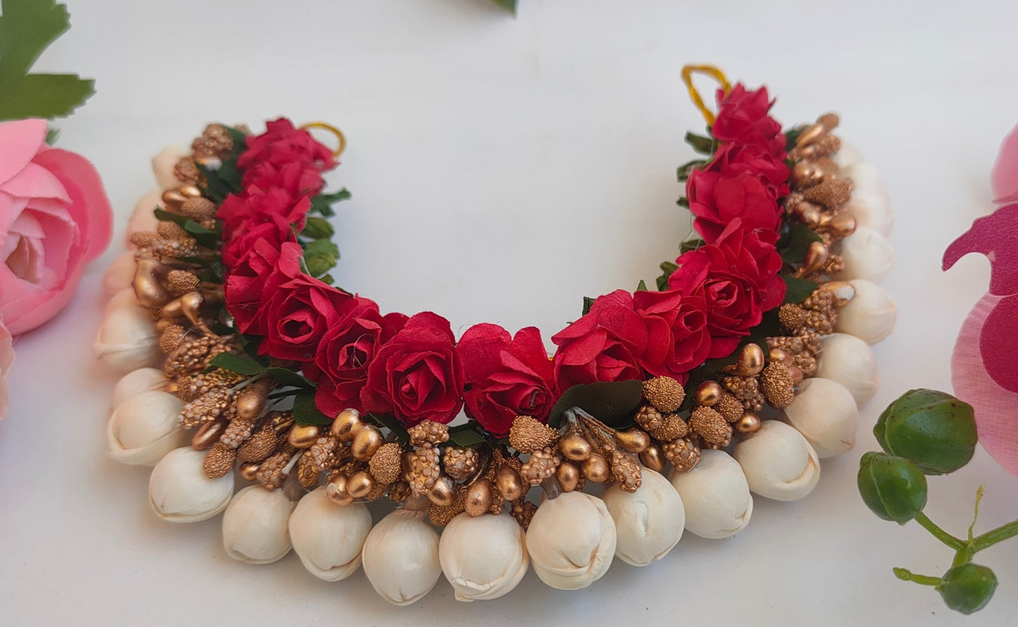 Red & Gold Flower Hair Gajra