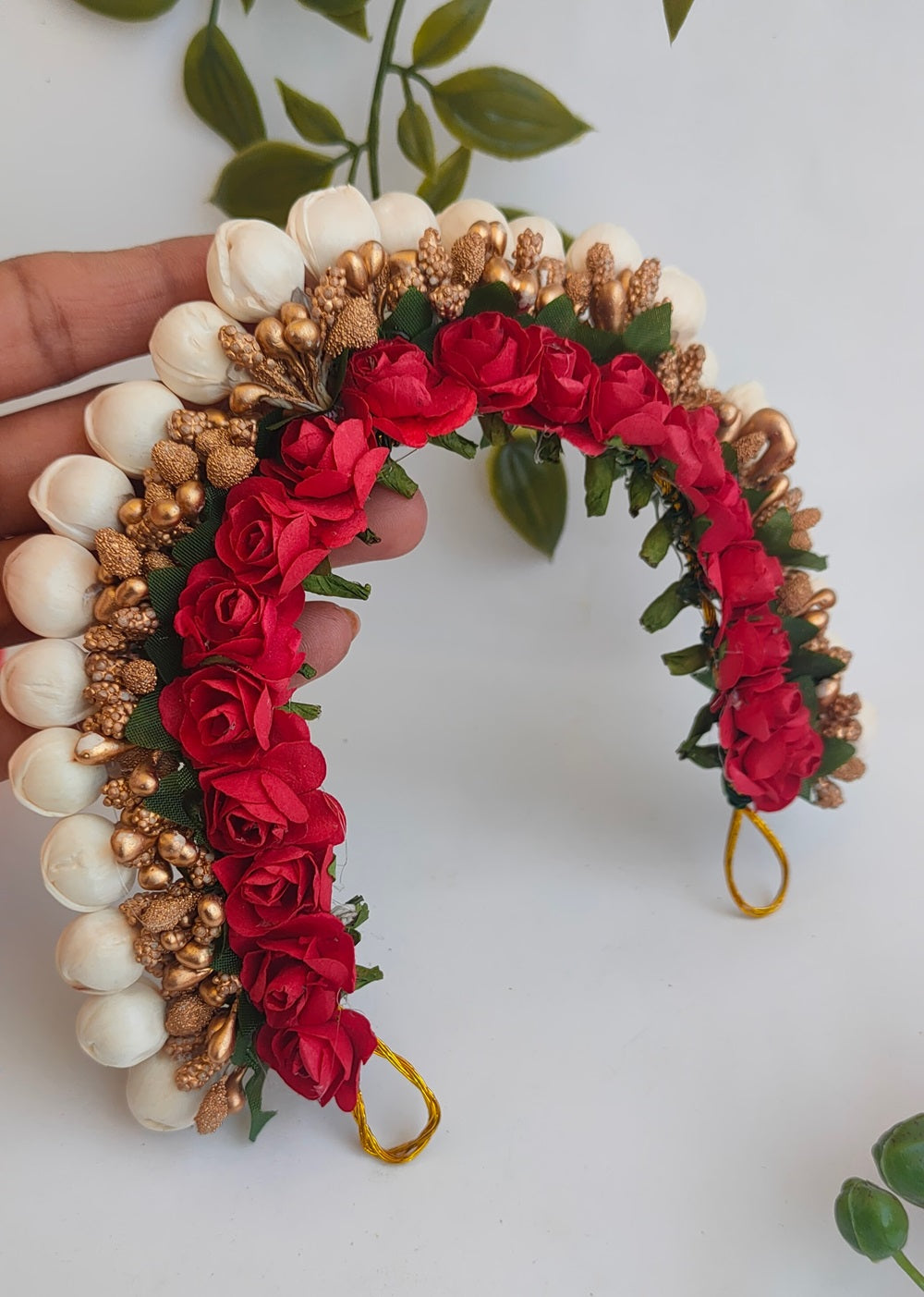 Red & Gold Flower Hair Gajra