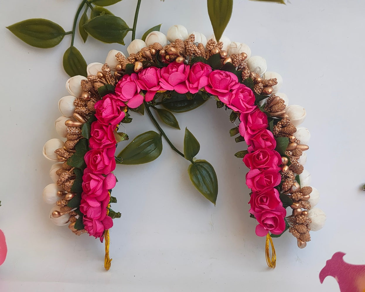 Pink & Gold Flower Hair Gajra
