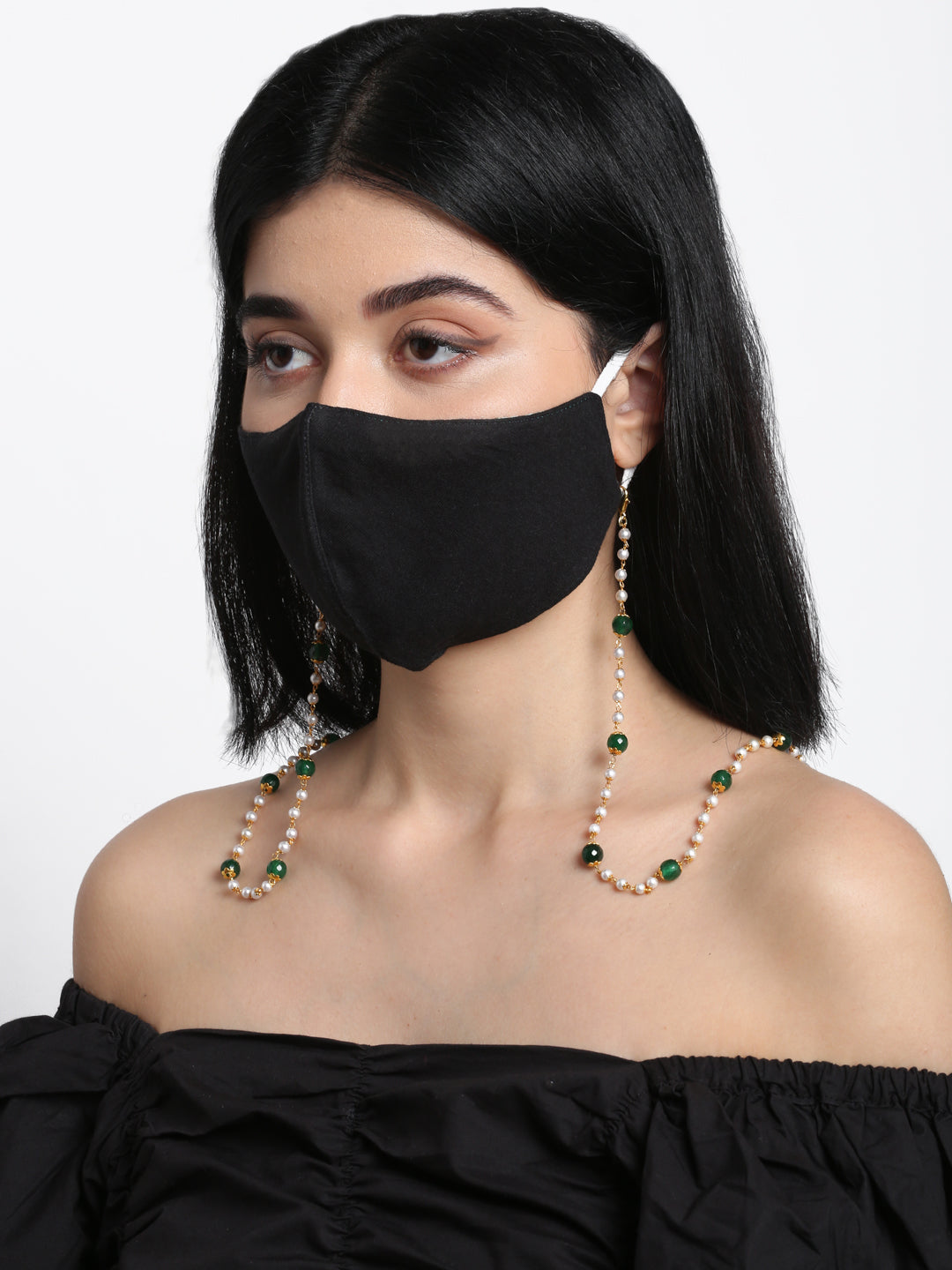 Stone And Gold-Polished Mask Chain - Ruby Raang