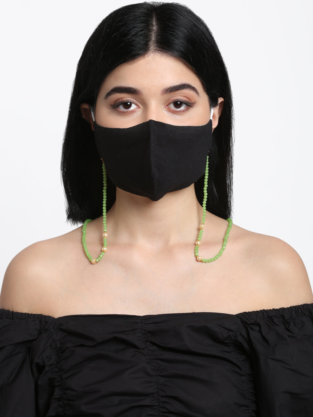 Stone And Gold-Polished Mask Chain - Ruby Raang
