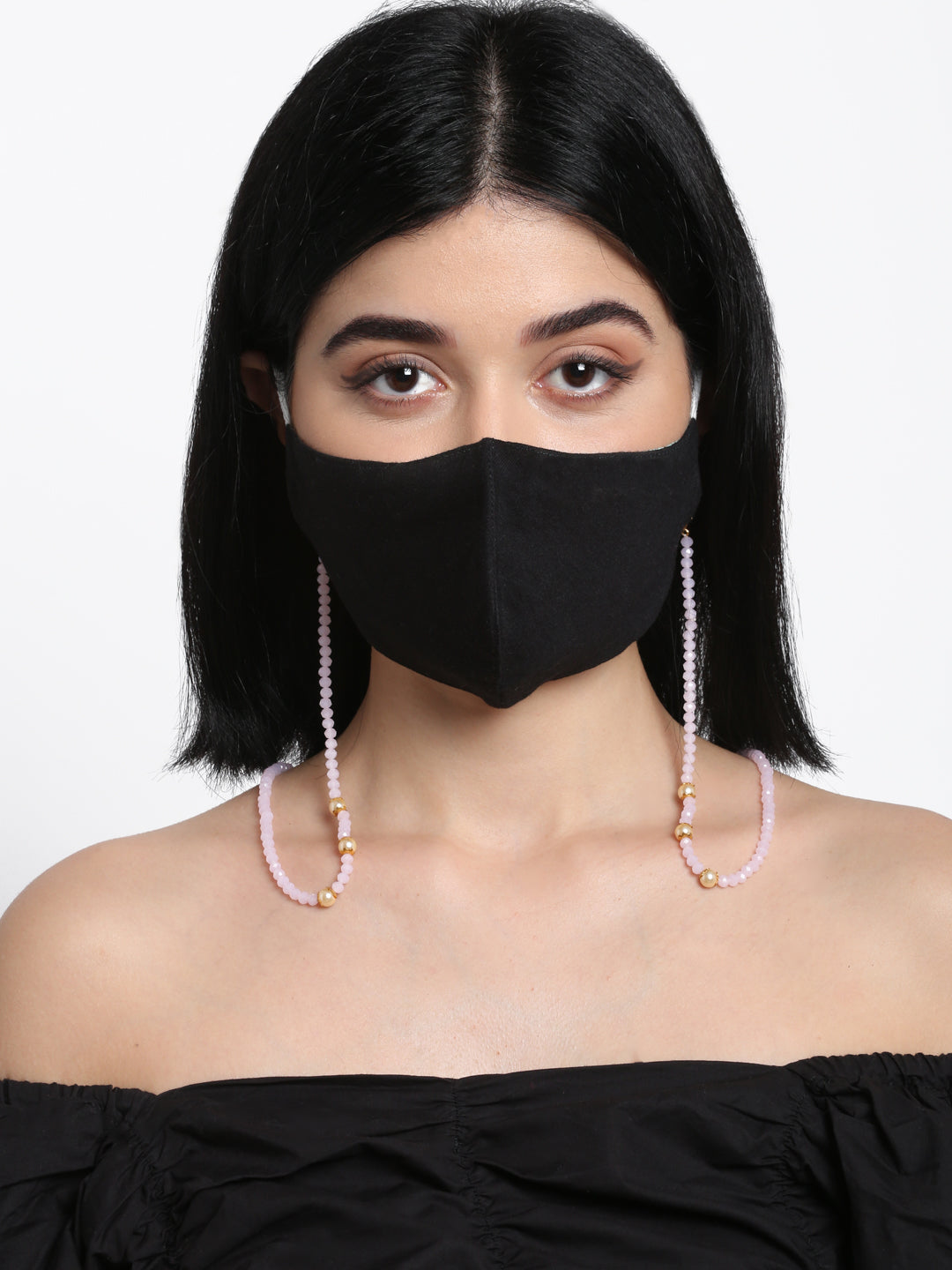 Stone And Gold-Polished Mask Chain - Ruby Raang