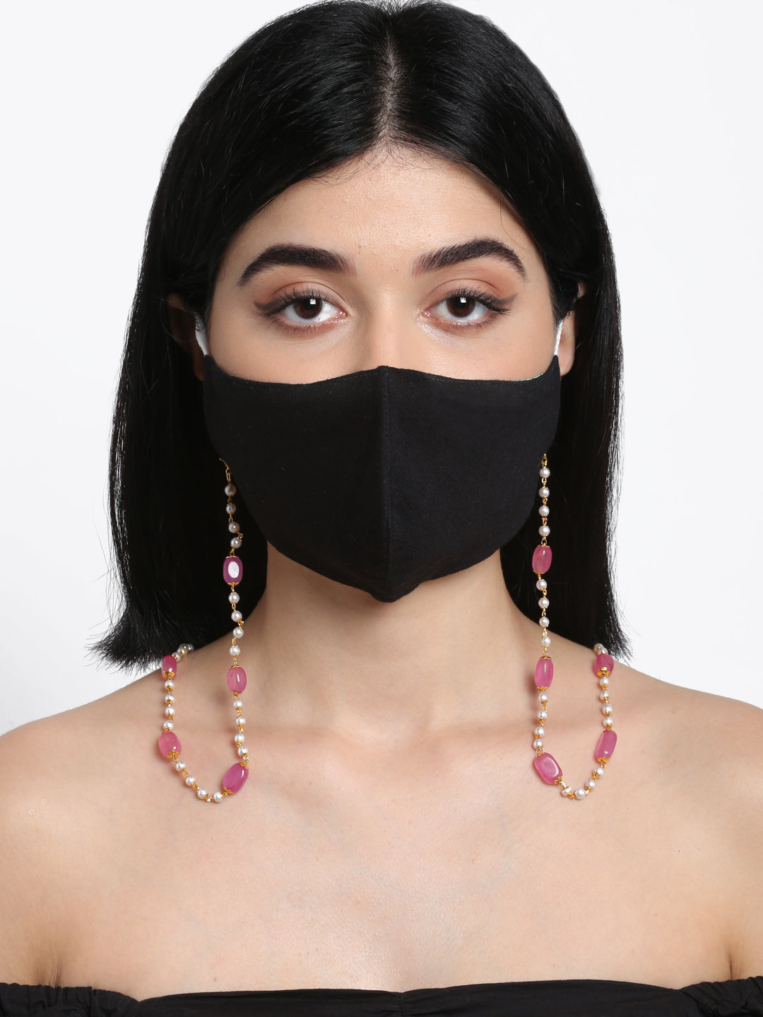 Stone And Gold-Polished Mask Chain - Ruby Raang