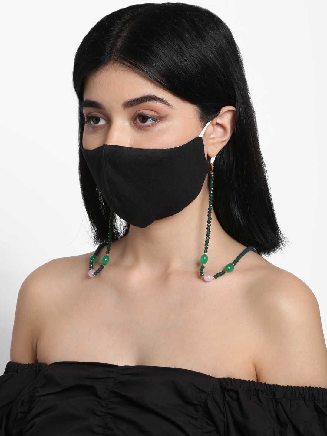 Stone And Gold-Polished Mask Chain - Ruby Raang