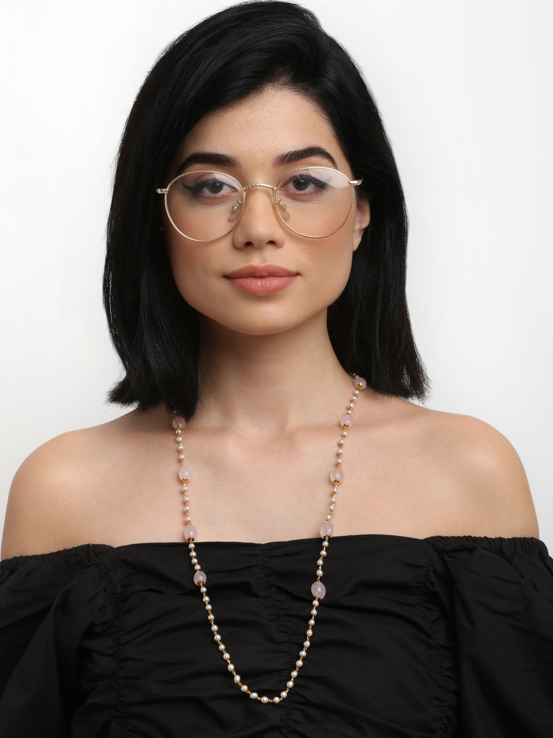 Stone And Gold-Polished Mask Chain - Ruby Raang