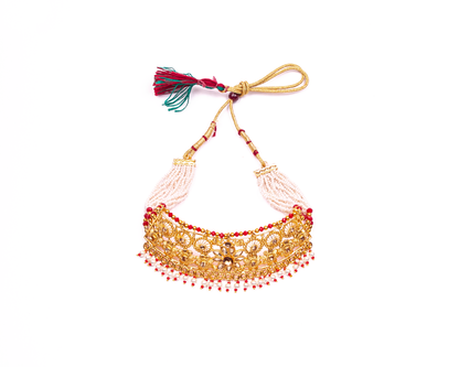 Gold-Polished Alloy Designer Pearl And Alloy Choker Necklace - The Pari