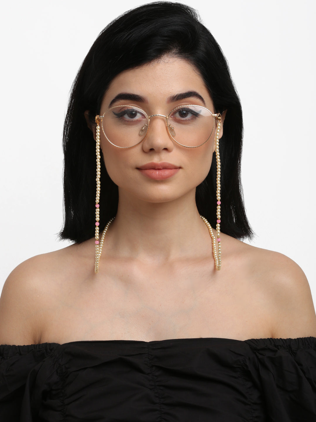 Stone And Gold-Polished Mask Chain - Ruby Raang
