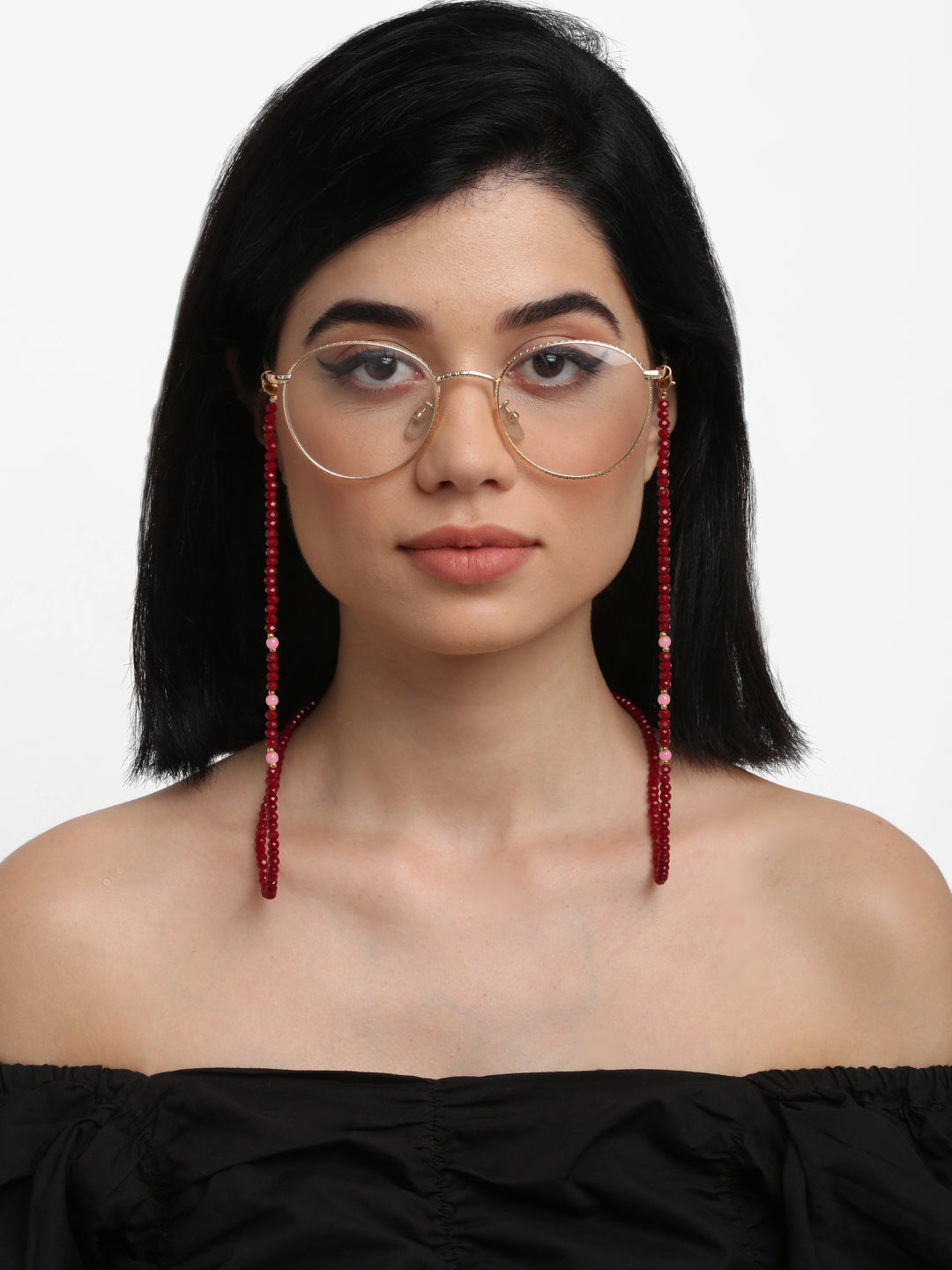 Stone And Gold-Polished Mask Chain - Ruby Raang