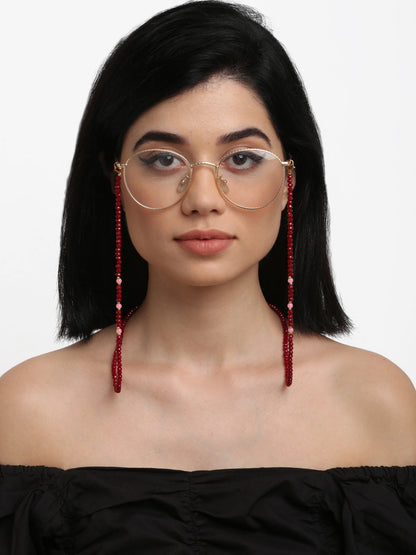 Stone And Gold-Polished Mask Chain - Ruby Raang