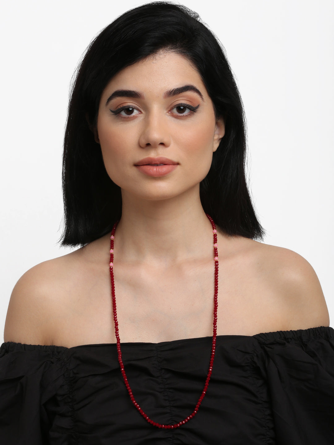 Stone And Gold-Polished Mask Chain - Ruby Raang