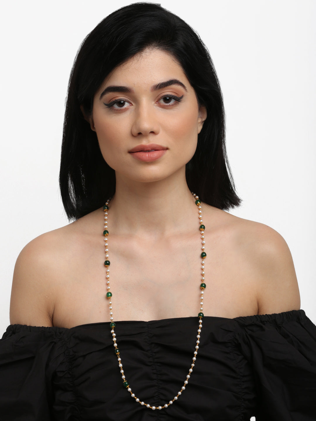 Stone And Gold-Polished Mask Chain - Ruby Raang