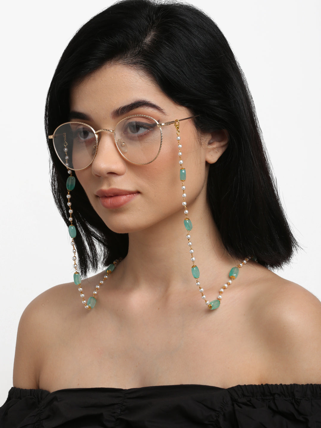 Stone And Gold-Polished Mask Chain - Ruby Raang