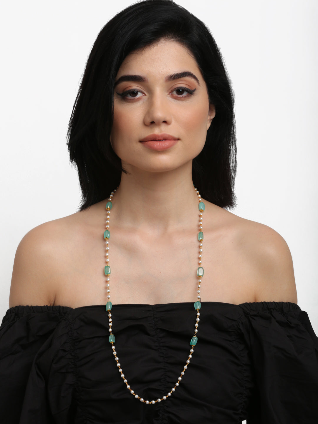 Stone And Gold-Polished Mask Chain - Ruby Raang