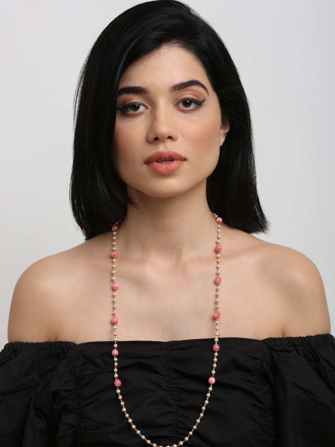 Stone And Gold-Polished Mask Chain - Ruby Raang