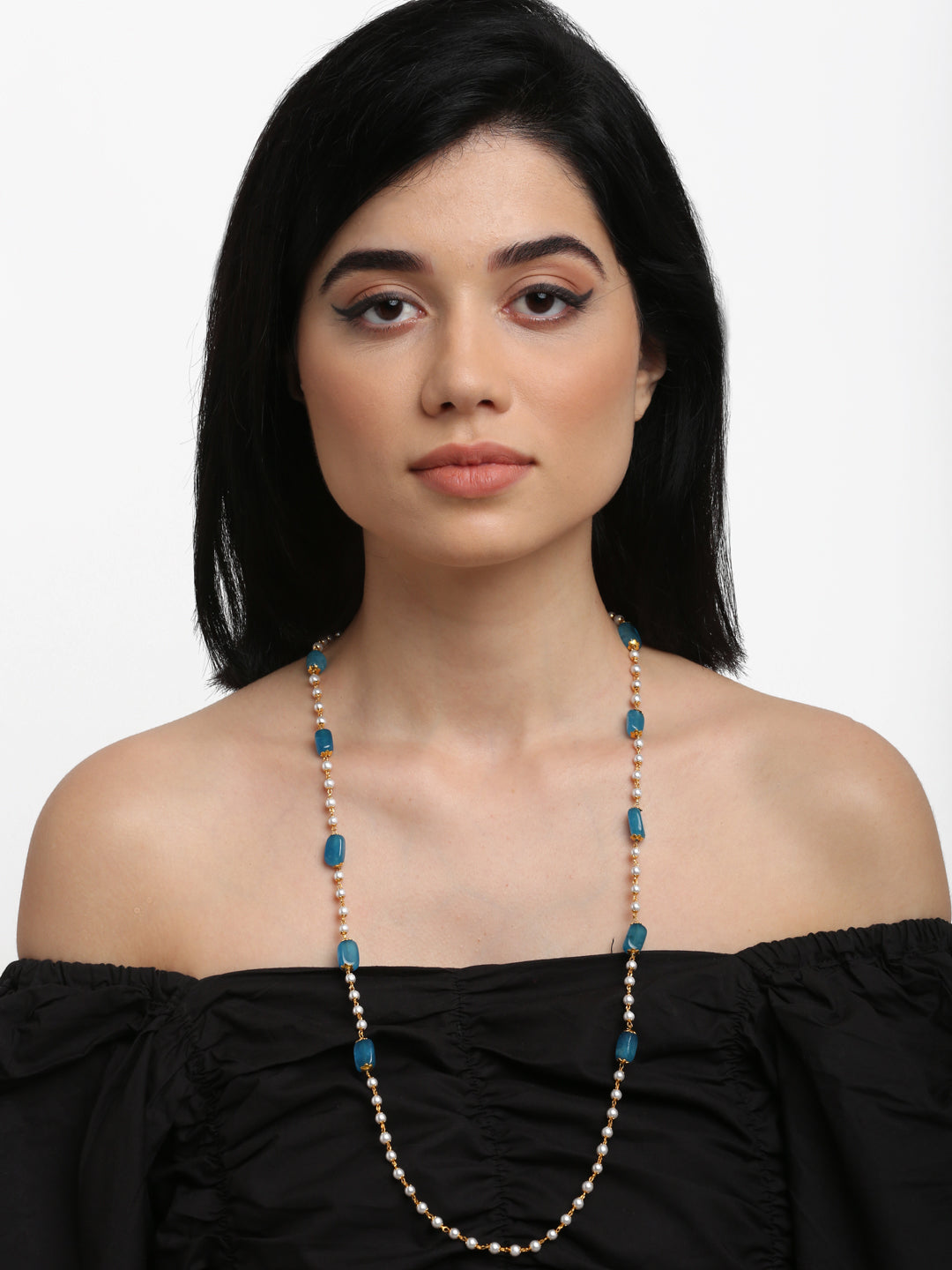 Stone And Gold-Polished Mask Chain - Ruby Raang