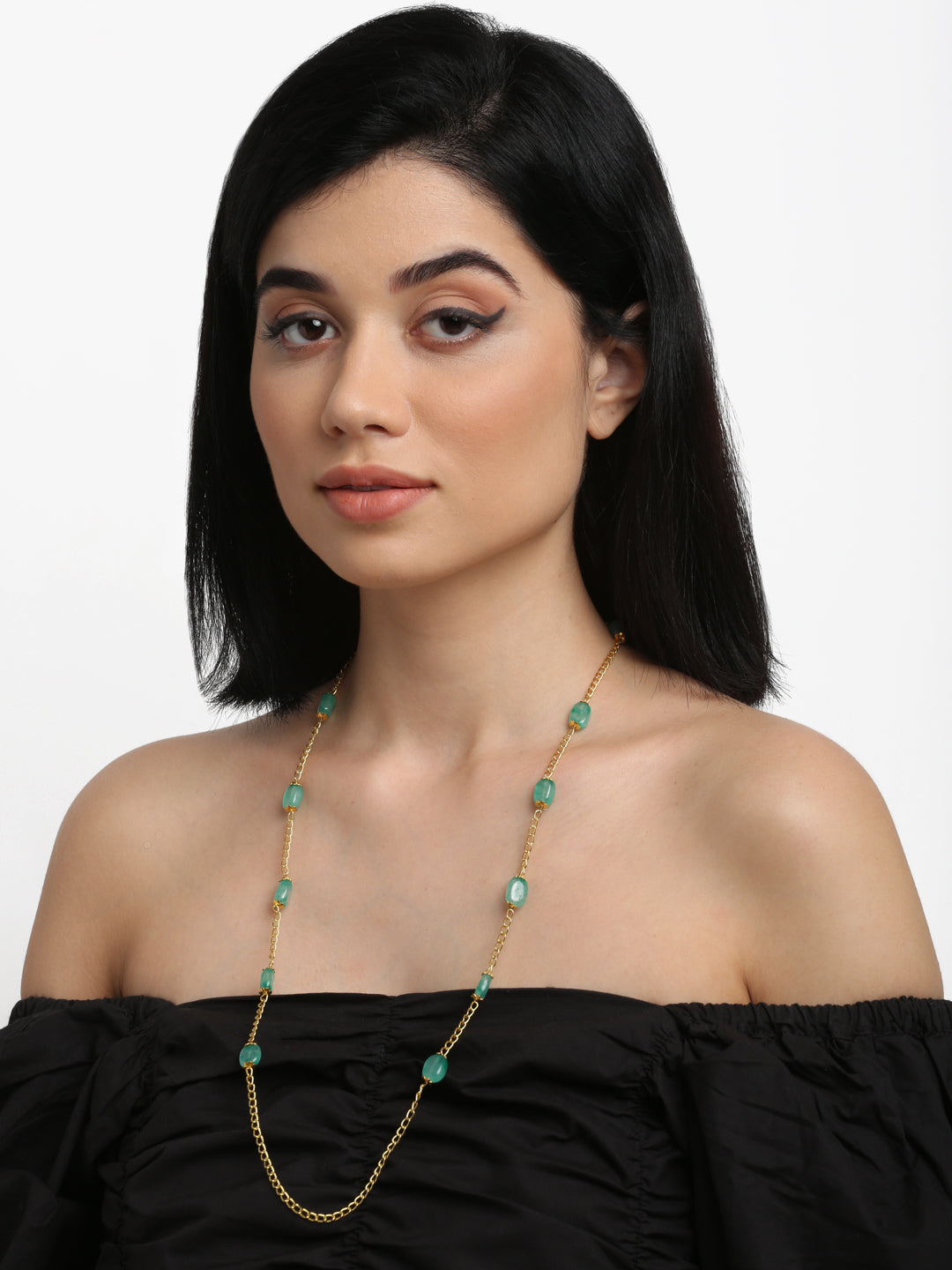 Stone And Gold-Polished Mask Chain - Ruby Raang