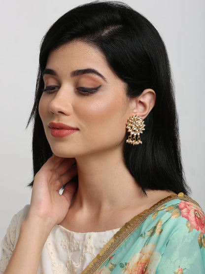 Gold-Polished Kundan Earrings - Ruby Raang