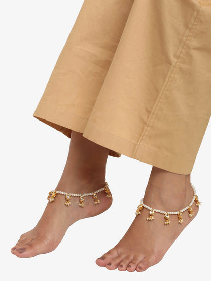 White Gold-Polished Anklets Set Of 2 - Ruby Raang
