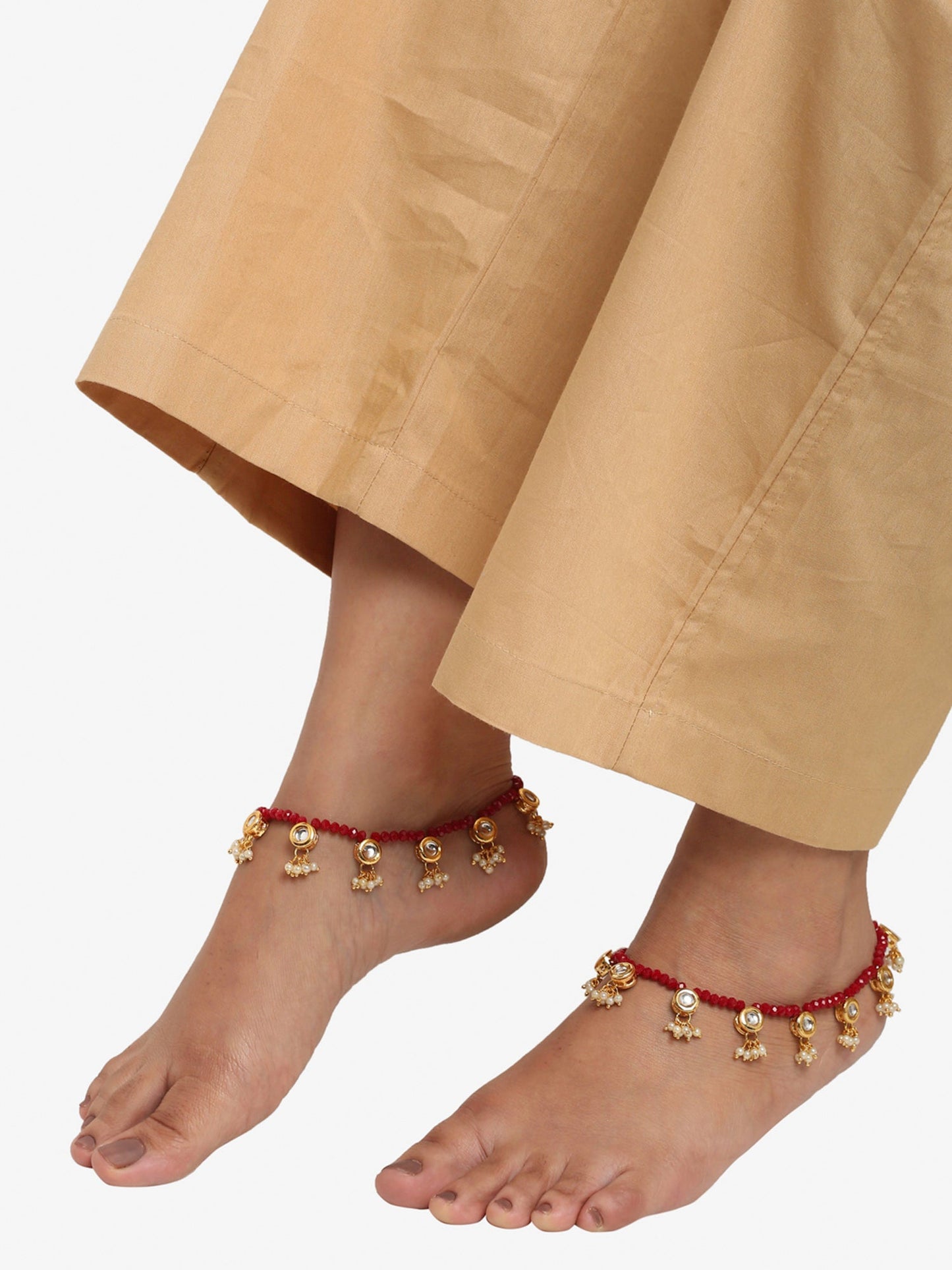 Women's Set Of 2 Red Anklets - Ruby Raang