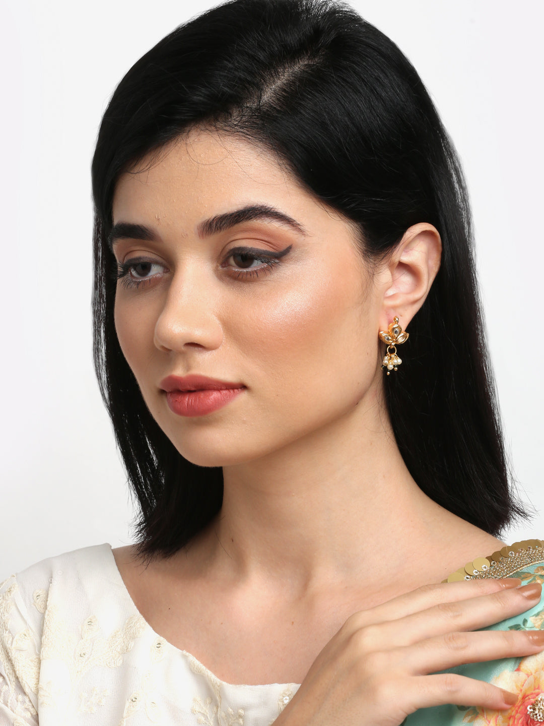 Gold-Polished Kundan Studs - Ruby Raang