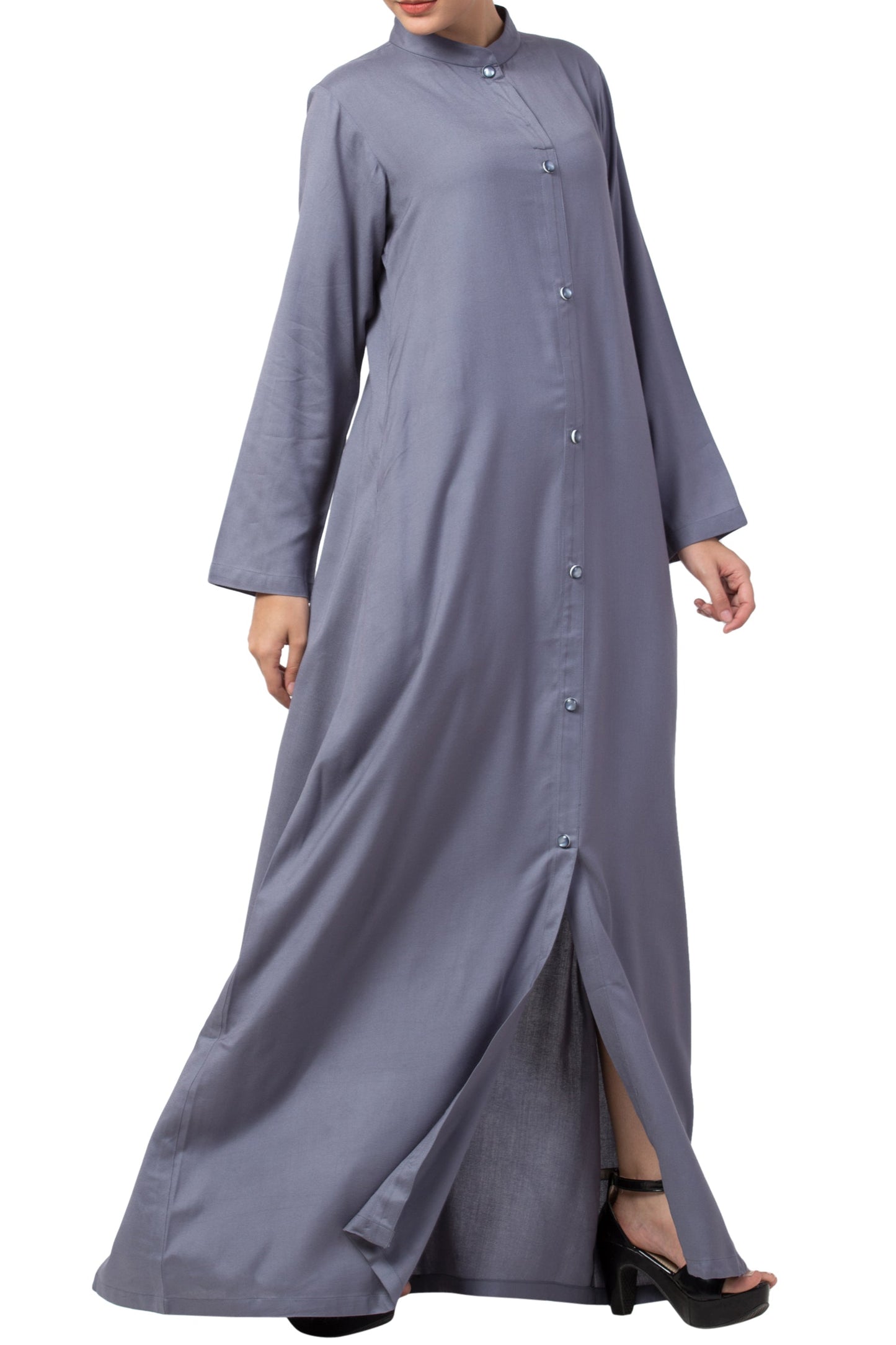 Bashariya Simple Front Open Abaya In Rayon Fabric With Pockets - Grey