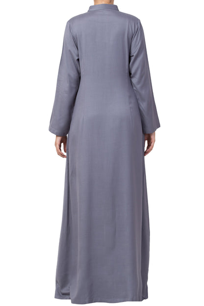 Bashariya Simple Front Open Abaya In Rayon Fabric With Pockets - Grey
