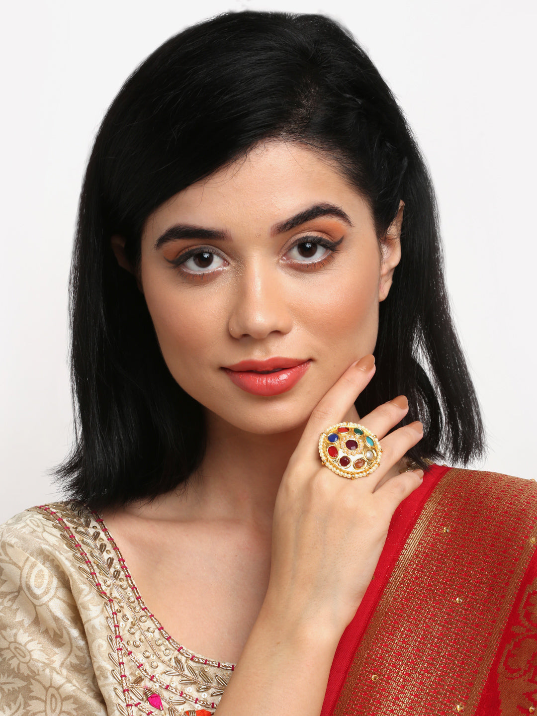 Kundan Ring - Ruby Raang