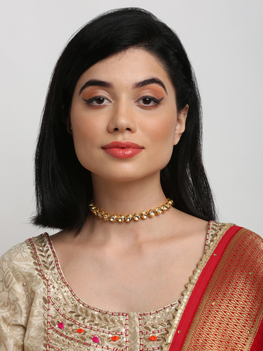 Gold-Polished Kundan Choker - Ruby Raang
