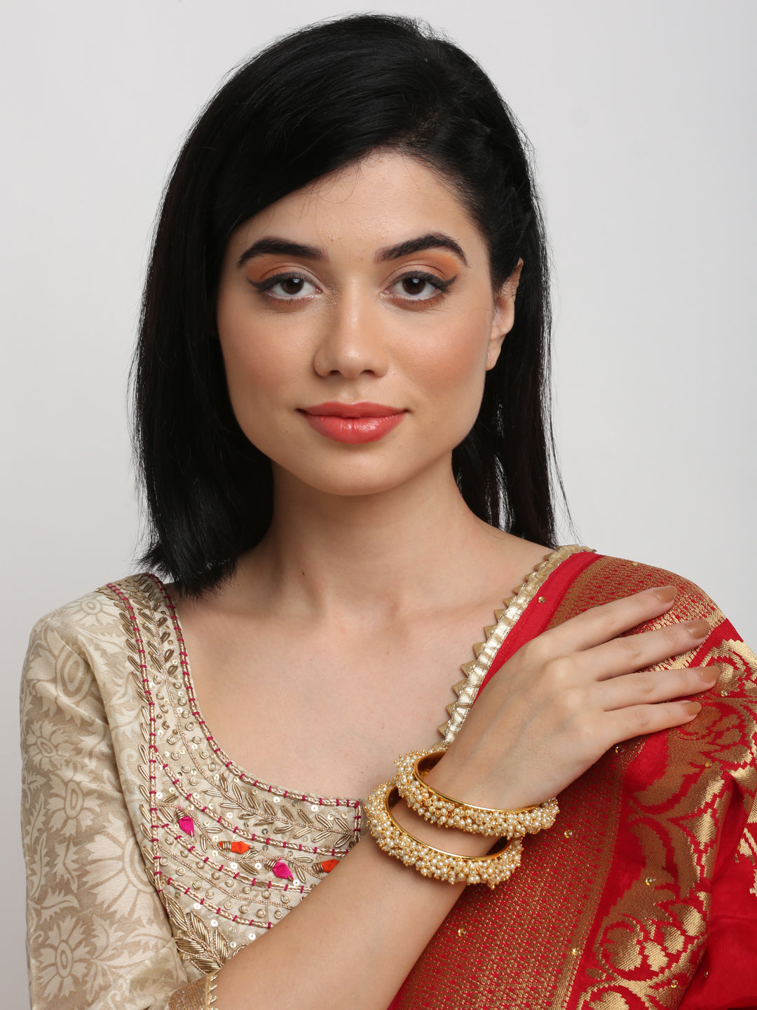 Pearl Embellished Bange Set Of 2 - Ruby Raang
