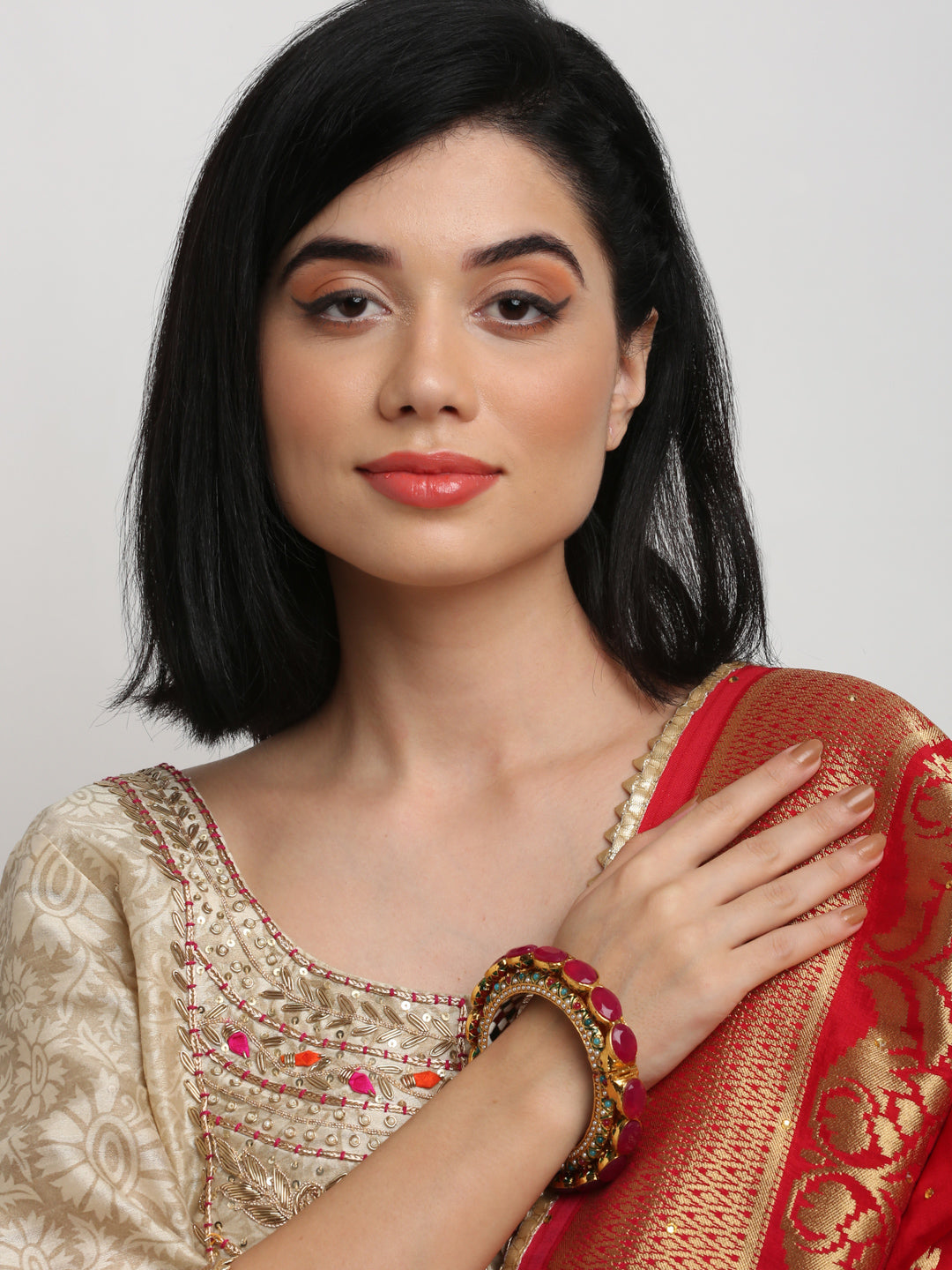 Single Multi Embellished Bangle - Ruby Raang