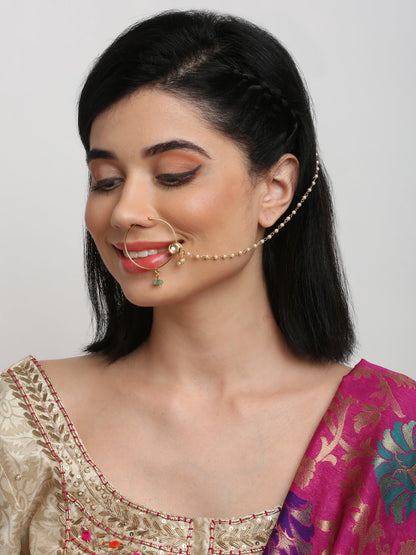 Gold-Polished Kundan Nose Ring - Ruby Raang
