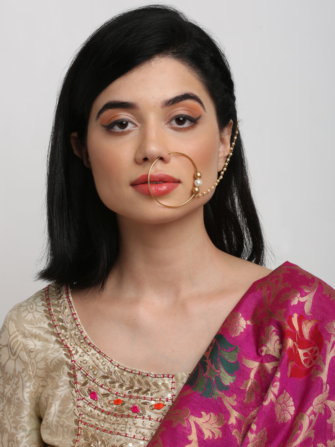 Gold-Polished Stone Nose Ring - Ruby Raang