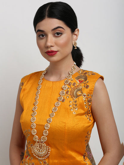 Long Kundan Neckpiece With Studs - Ruby Raang