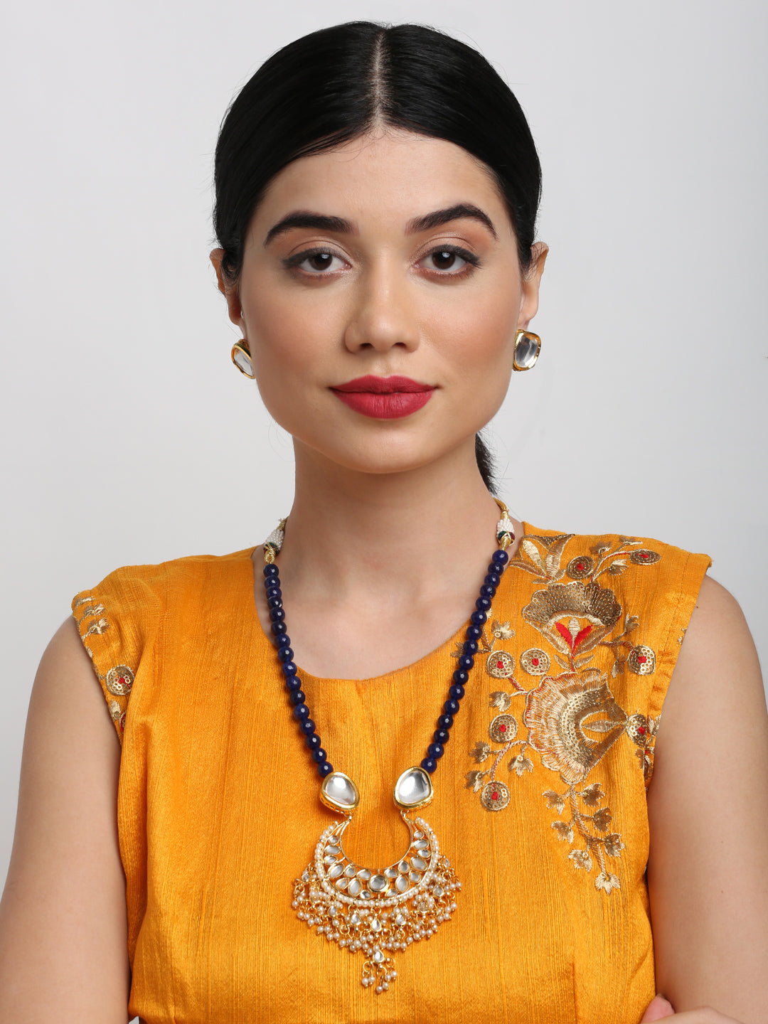 Stone Kundan Neckpiece With Studs - Ruby Raang