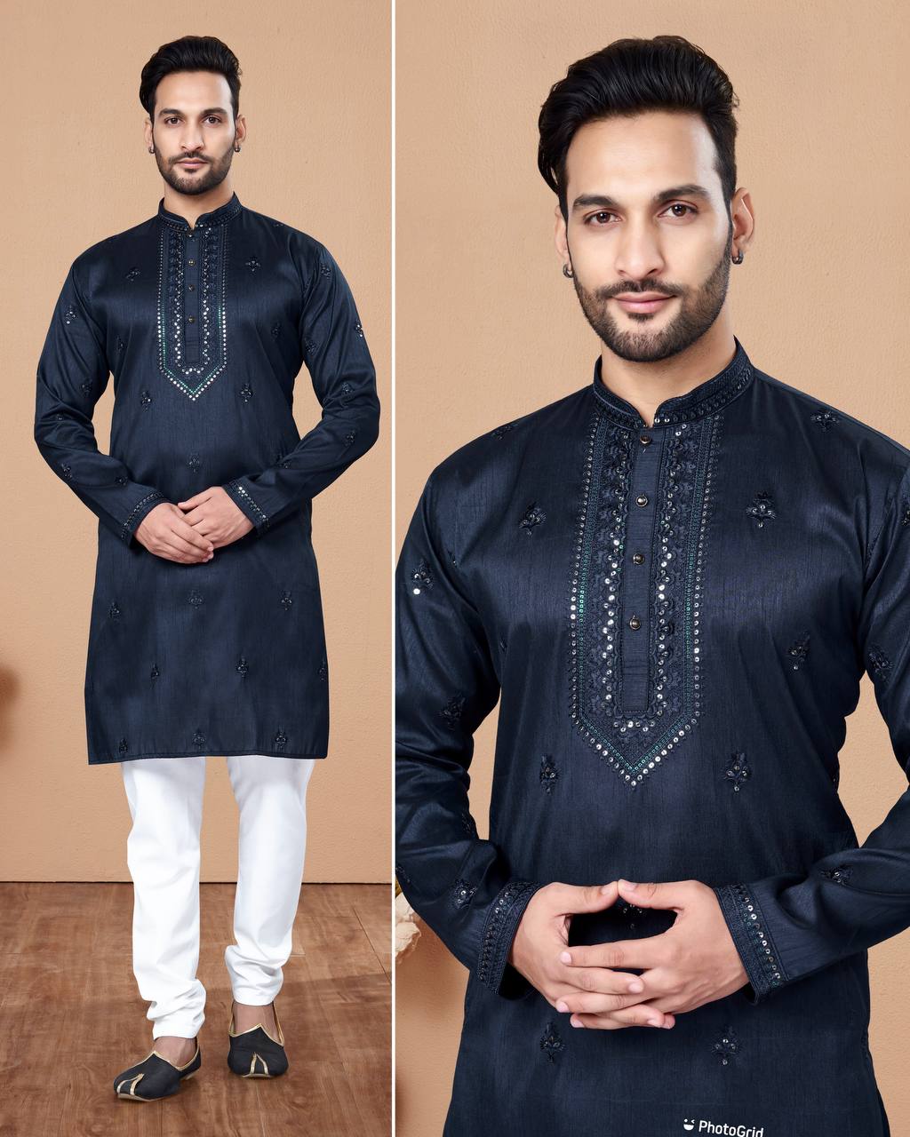 Heavy Super Silk With Embroidery Work Kurta Pajama Set