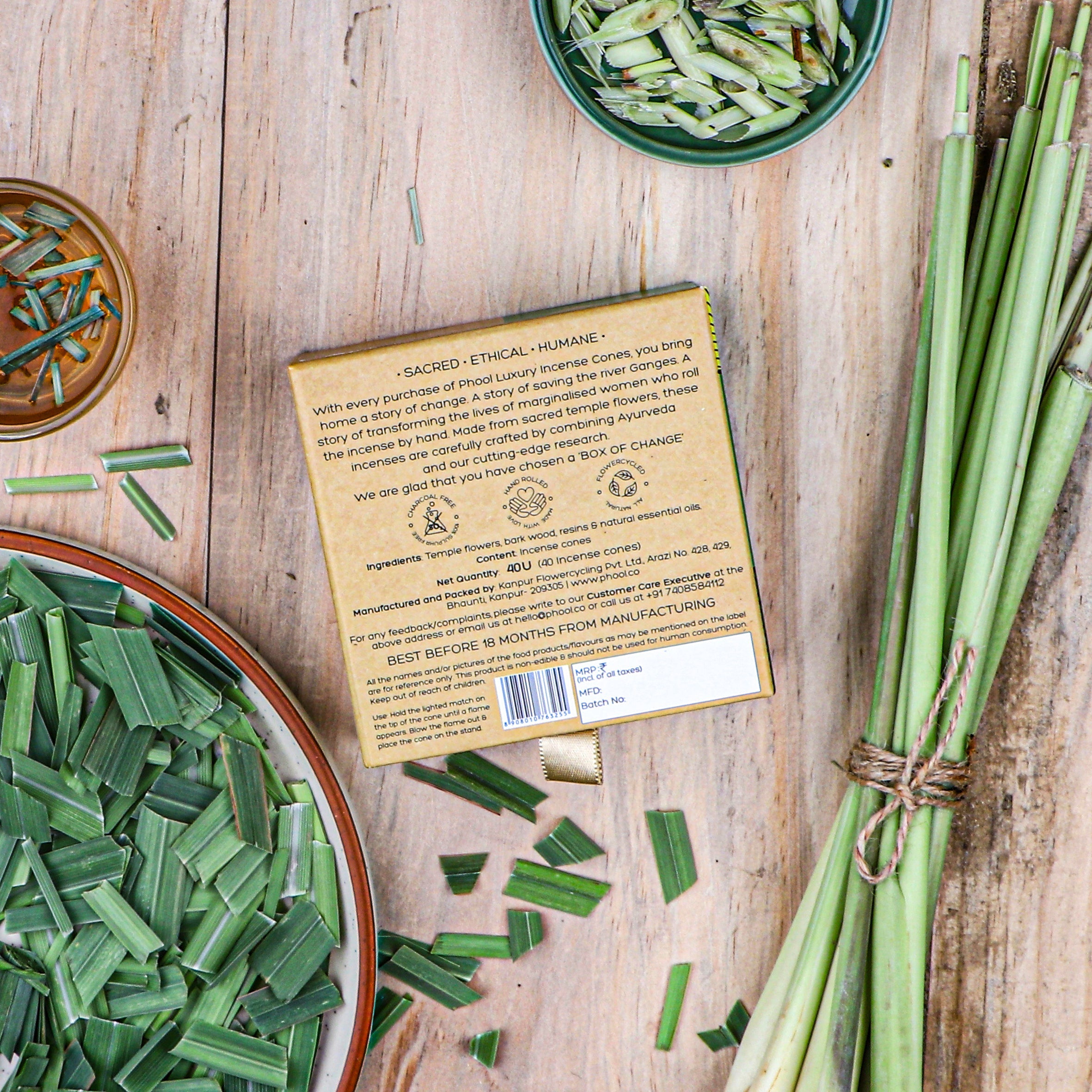 Phool Natural Incense Cones Lemongrass - 40 Cones